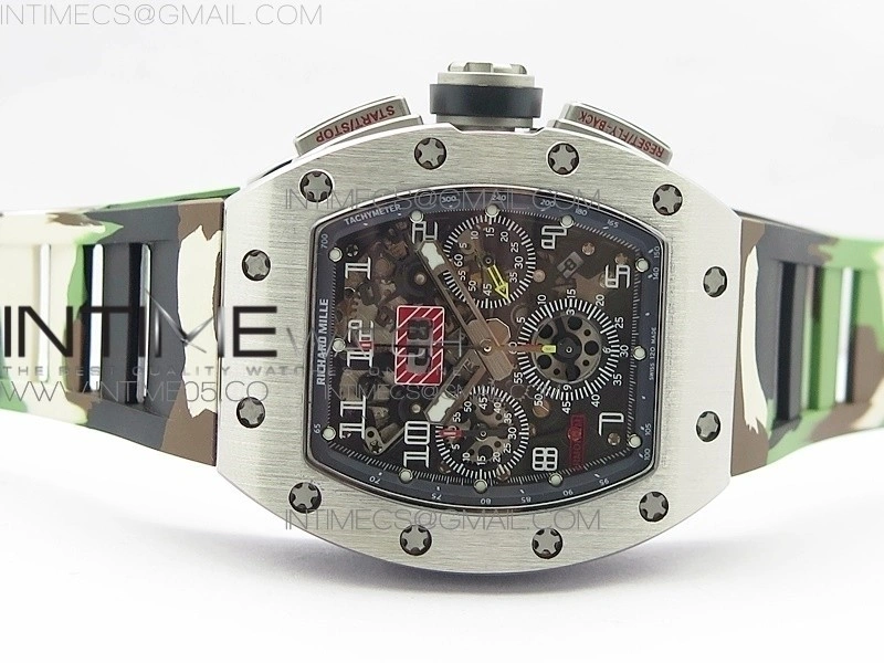 RM11-03 SS KVF 1:1 Best Edition Crystal Skeleton Dial on Camo Rubber Strap A7750