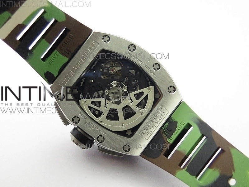 RM11-03 SS KVF 1:1 Best Edition Crystal Skeleton Dial on Camo Rubber Strap A7750