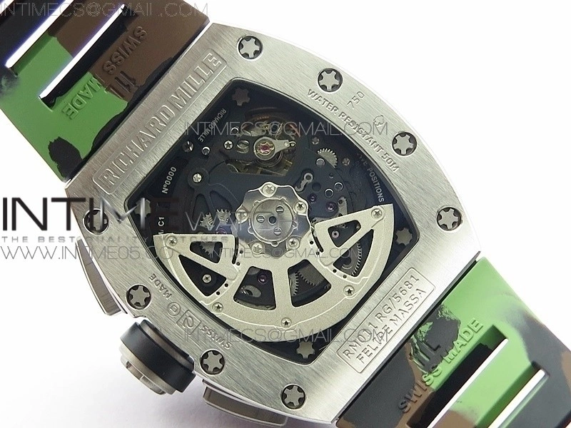 RM11-03 SS KVF 1:1 Best Edition Crystal Skeleton Dial on Camo Rubber Strap A7750
