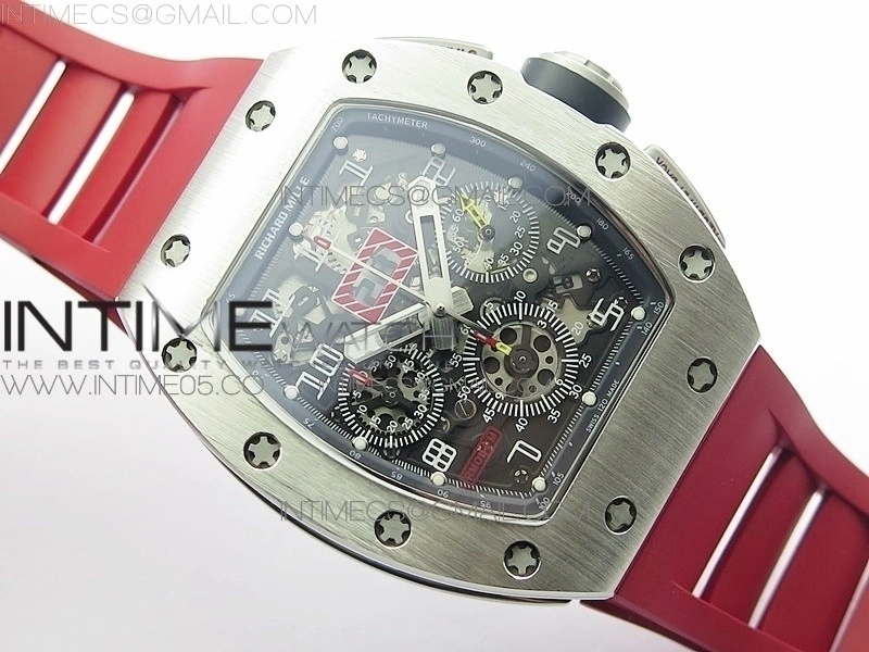 RM11-03 SS KVF 1:1 Best Edition Crystal Skeleton Dial on Red Rubber Strap A7750
