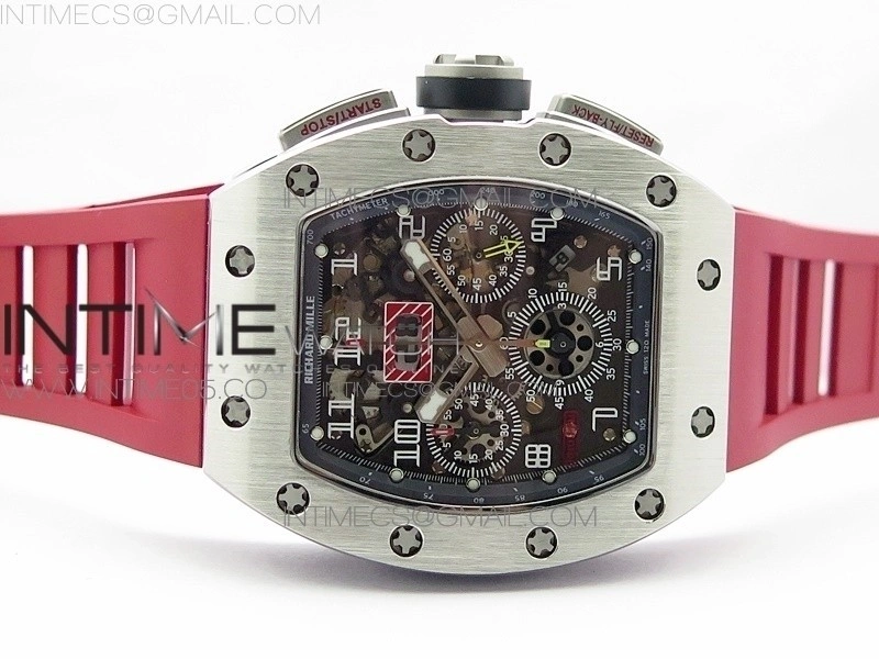 RM11-03 SS KVF 1:1 Best Edition Crystal Skeleton Dial on Red Rubber Strap A7750