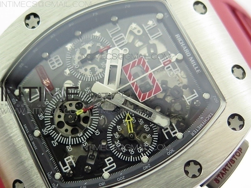 RM11-03 SS KVF 1:1 Best Edition Crystal Skeleton Dial on Red Rubber Strap A7750