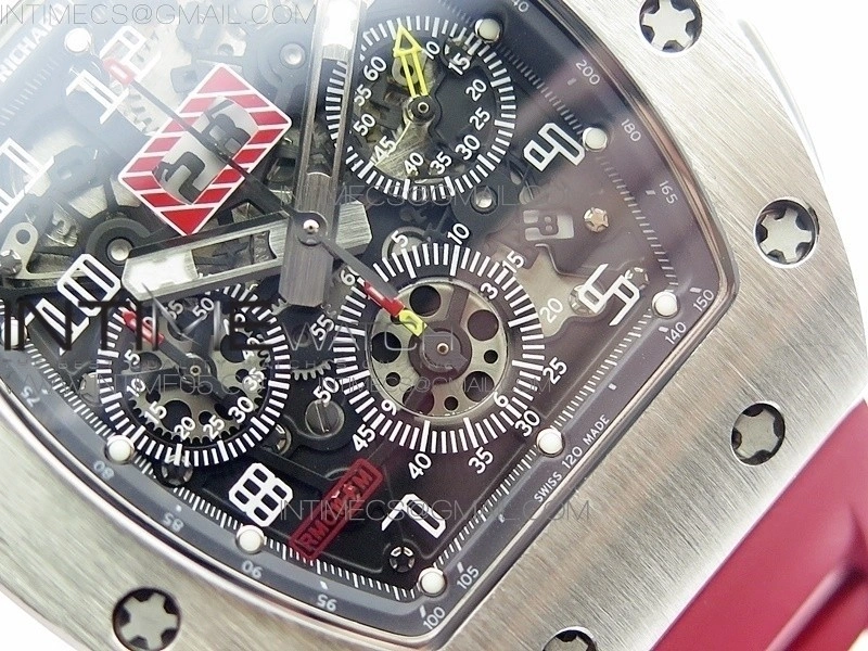 RM11-03 SS KVF 1:1 Best Edition Crystal Skeleton Dial on Red Rubber Strap A7750