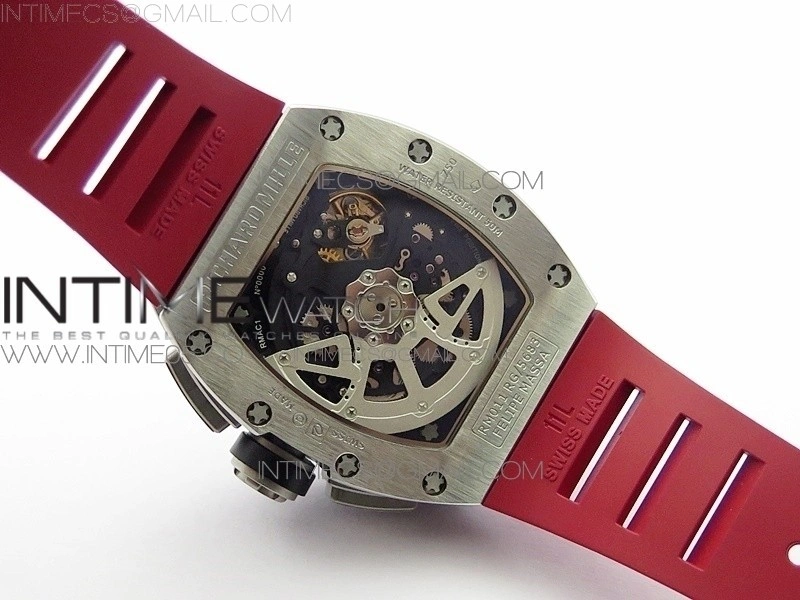 RM11-03 SS KVF 1:1 Best Edition Crystal Skeleton Dial on Red Rubber Strap A7750