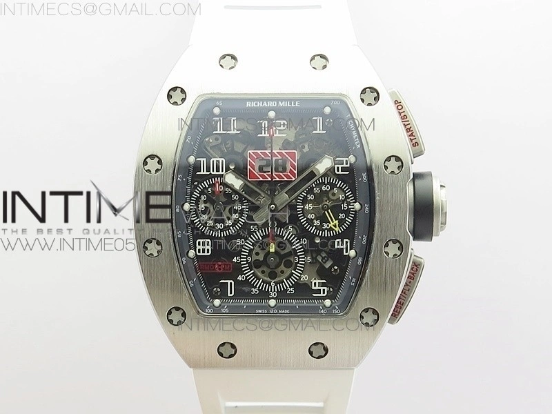 RM11-03 SS KVF 1:1 Best Edition Crystal Skeleton Dial on White Rubber Strap A7750