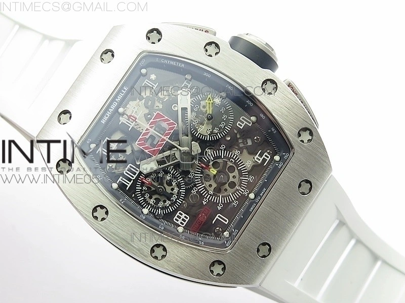 RM11-03 SS KVF 1:1 Best Edition Crystal Skeleton Dial on White Rubber Strap A7750