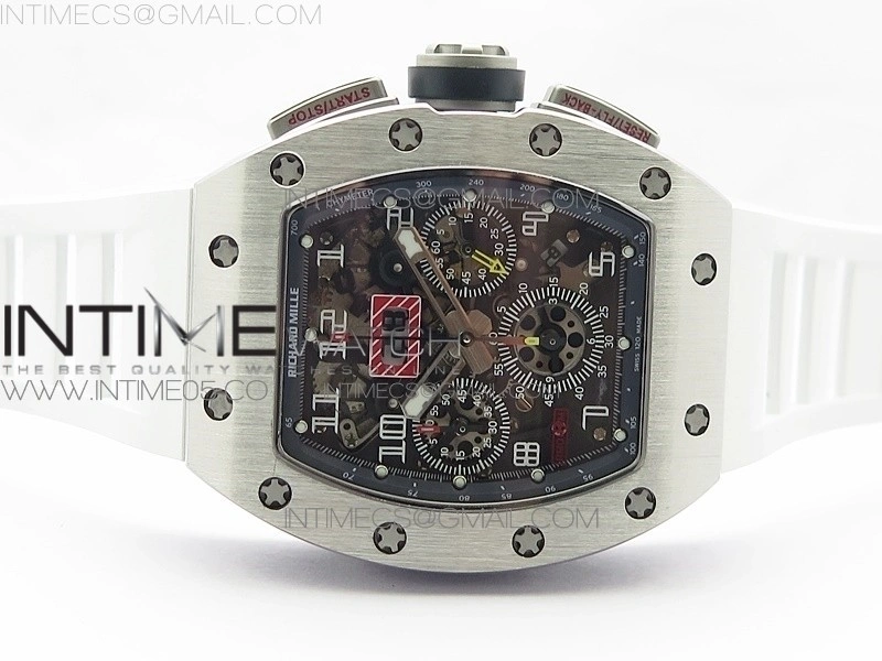 RM11-03 SS KVF 1:1 Best Edition Crystal Skeleton Dial on White Rubber Strap A7750