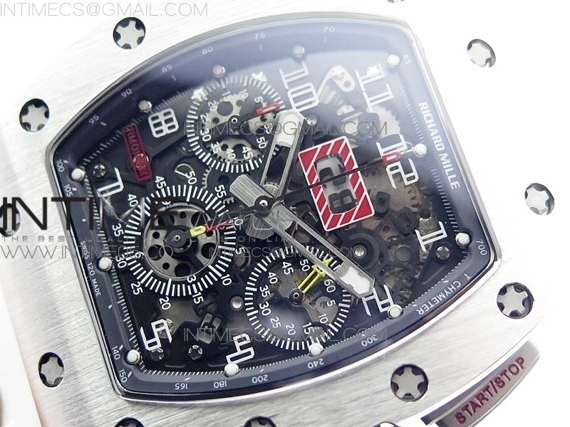 RM11-03 SS KVF 1:1 Best Edition Crystal Skeleton Dial on White Rubber Strap A7750