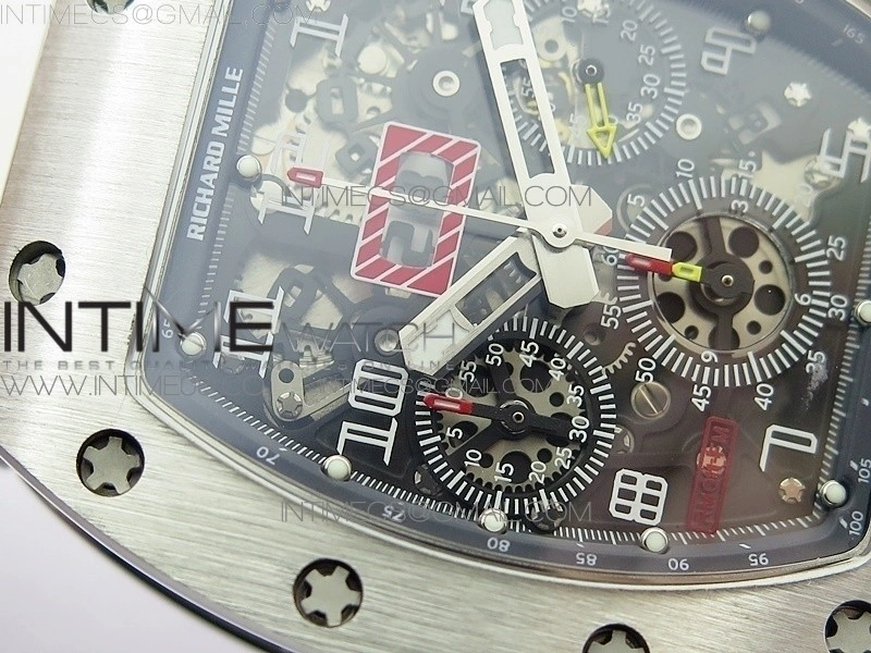 RM11-03 SS KVF 1:1 Best Edition Crystal Skeleton Dial on White Rubber Strap A7750