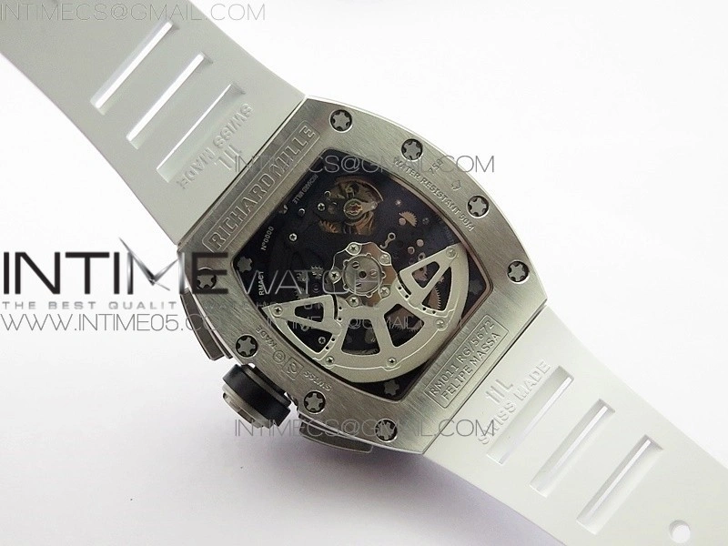 RM11-03 SS KVF 1:1 Best Edition Crystal Skeleton Dial on White Rubber Strap A7750