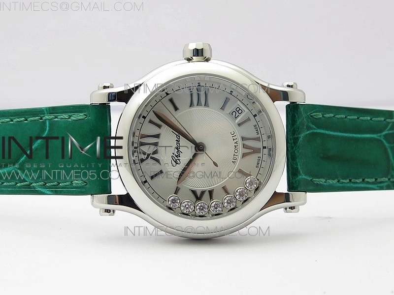 HAPPY SPORT AUTOMATIC SS 36MM YYF 1:1 BEST EDITION WHITE DIAL ON GREEN LEATHER STRAP A2892