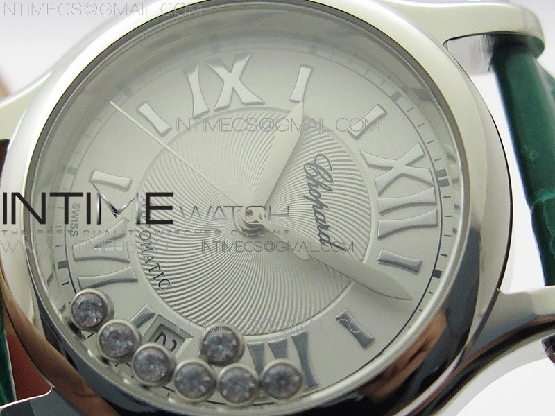 HAPPY SPORT AUTOMATIC SS 36MM YYF 1:1 BEST EDITION WHITE DIAL ON GREEN LEATHER STRAP A2892