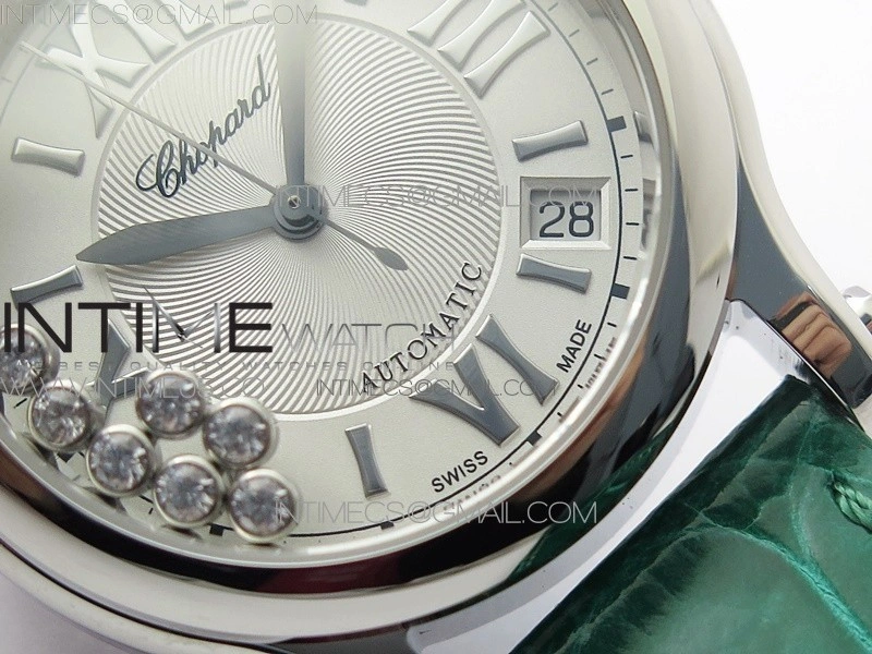 HAPPY SPORT AUTOMATIC SS 36MM YYF 1:1 BEST EDITION WHITE DIAL ON GREEN LEATHER STRAP A2892