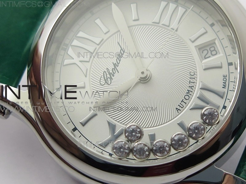 HAPPY SPORT AUTOMATIC SS 36MM YYF 1:1 BEST EDITION WHITE DIAL ON GREEN LEATHER STRAP A2892