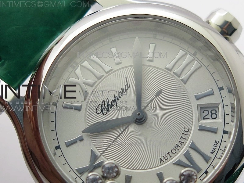 HAPPY SPORT AUTOMATIC SS 36MM YYF 1:1 BEST EDITION WHITE DIAL ON GREEN LEATHER STRAP A2892