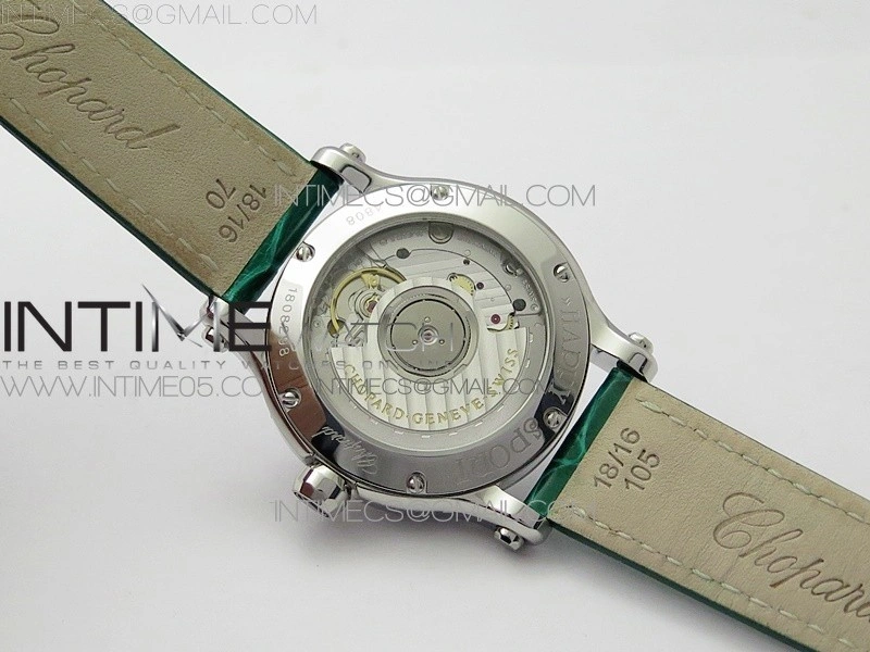 HAPPY SPORT AUTOMATIC SS 36MM YYF 1:1 BEST EDITION WHITE DIAL ON GREEN LEATHER STRAP A2892