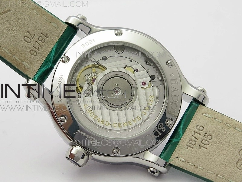 HAPPY SPORT AUTOMATIC SS 36MM YYF 1:1 BEST EDITION WHITE DIAL ON GREEN LEATHER STRAP A2892