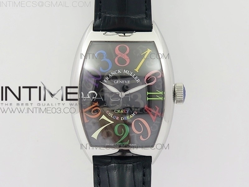 Crazy Hours Real Jumping Hour SS ABF Black Dial Colorful Markers on Black Leather Strap A23J