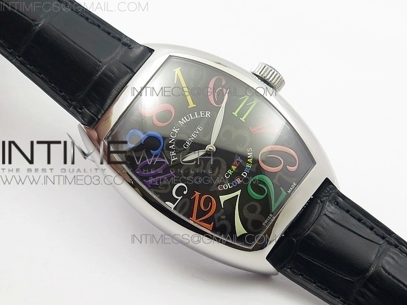 Crazy Hours Real Jumping Hour SS ABF Black Dial Colorful Markers on Black Leather Strap A23J