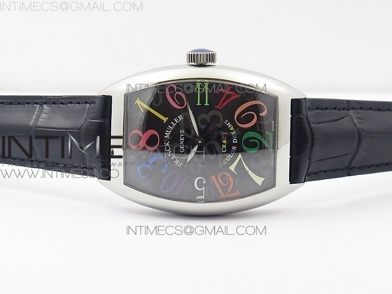 Crazy Hours Real Jumping Hour SS ABF Black Dial Colorful Markers on Black Leather Strap A23J