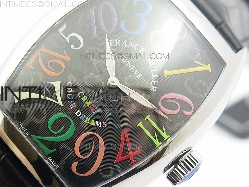Crazy Hours Real Jumping Hour SS ABF Black Dial Colorful Markers on Black Leather Strap A23J