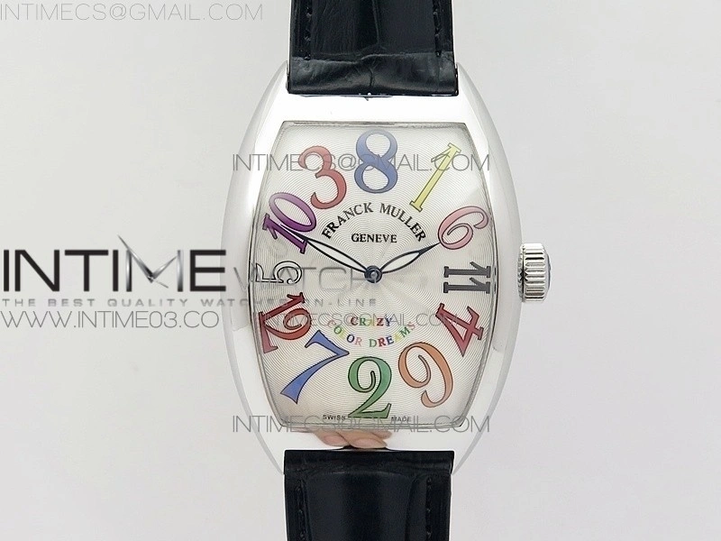 Crazy Hours Real Jumping Hour SS ABF White Dial Colorful Markers on Black Leather Strap A23J