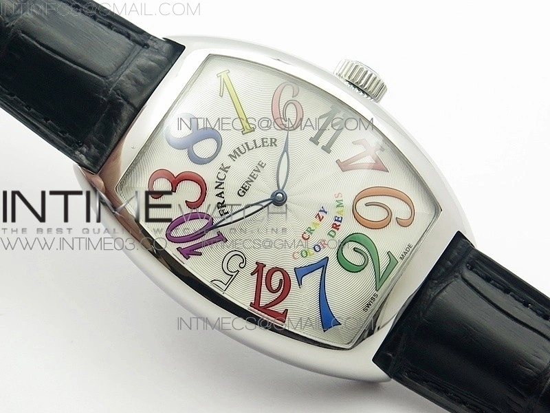 Crazy Hours Real Jumping Hour SS ABF White Dial Colorful Markers on Black Leather Strap A23J