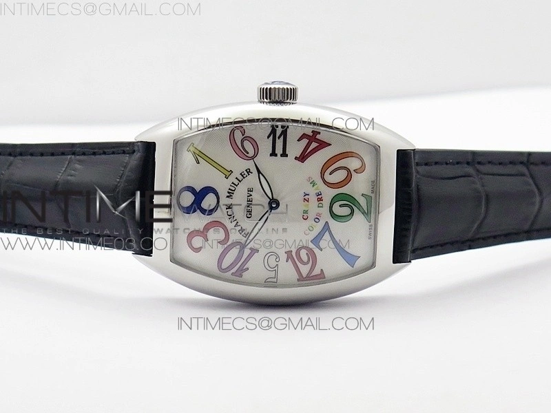 Crazy Hours Real Jumping Hour SS ABF White Dial Colorful Markers on Black Leather Strap A23J