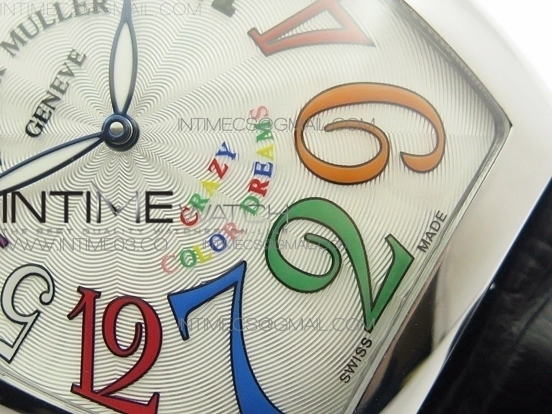 Crazy Hours Real Jumping Hour SS ABF White Dial Colorful Markers on Black Leather Strap A23J
