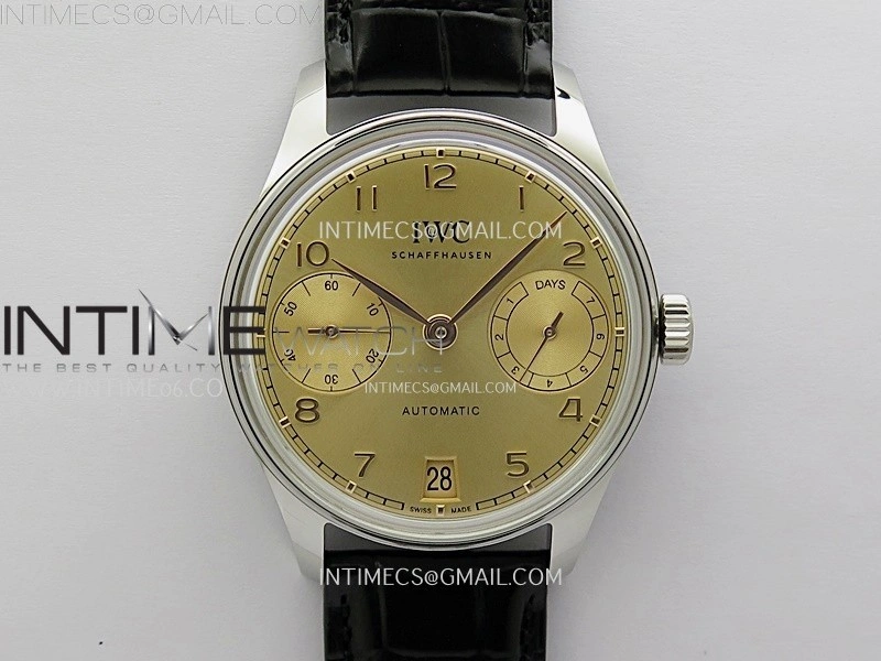 Portuguese Real PR IW501705 SS APSF 1:1 Best Edition Gold Dial On Black Leather Strap A52010