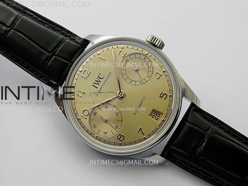 Portuguese Real PR IW501705 SS APSF 1:1 Best Edition Gold Dial On Black Leather Strap A52010