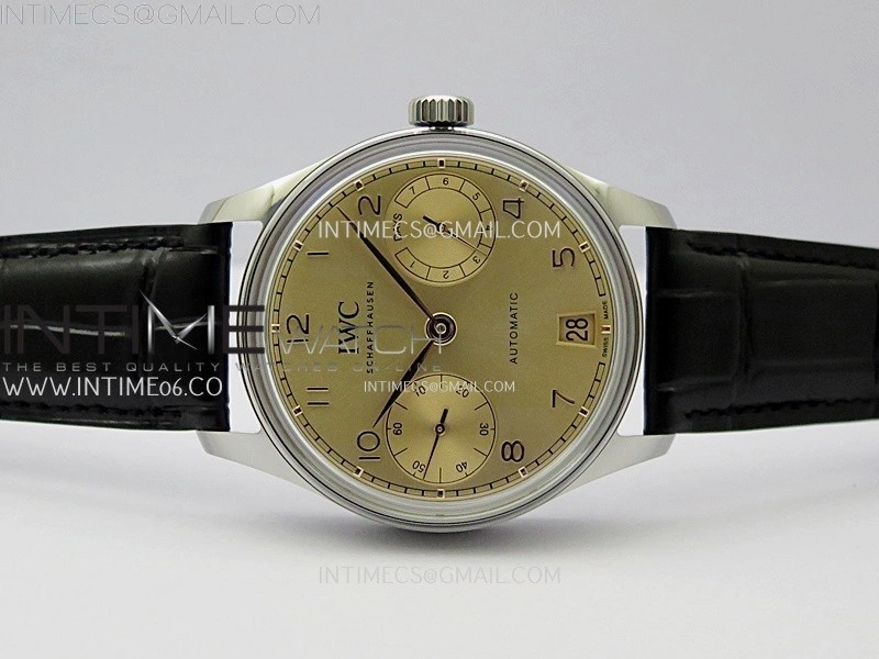Portuguese Real PR IW501705 SS APSF 1:1 Best Edition Gold Dial On Black Leather Strap A52010
