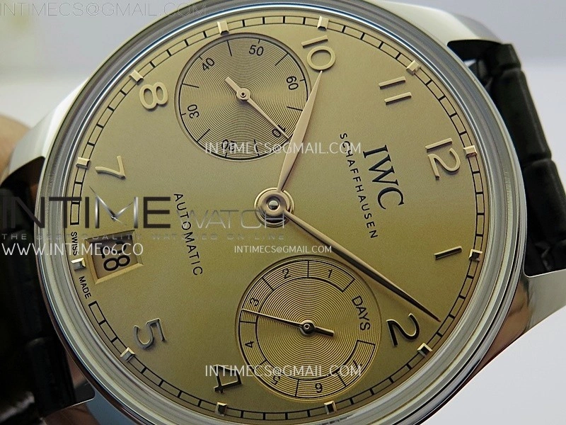 Portuguese Real PR IW501705 SS APSF 1:1 Best Edition Gold Dial On Black Leather Strap A52010