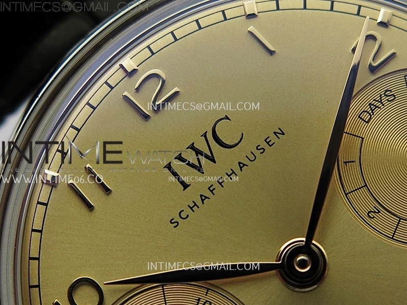 Portuguese Real PR IW501705 SS APSF 1:1 Best Edition Gold Dial On Black Leather Strap A52010