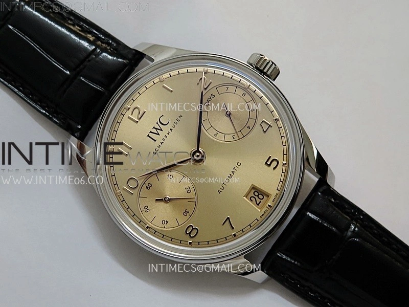 Portuguese Real PR IW501705 SS APSF 1:1 Best Edition Gold Dial On Black Leather Strap A52010