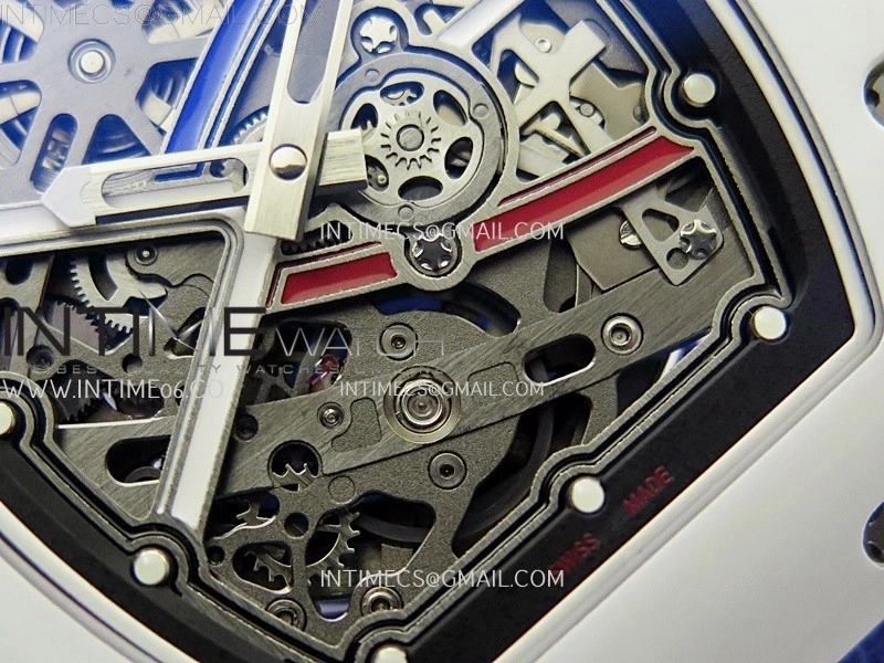 RM67-02 Black Inner Bezel Real White Ceramic 1:1 Best Edition Skeleton Dial On Blue Nylon strap CRMA7 Clone