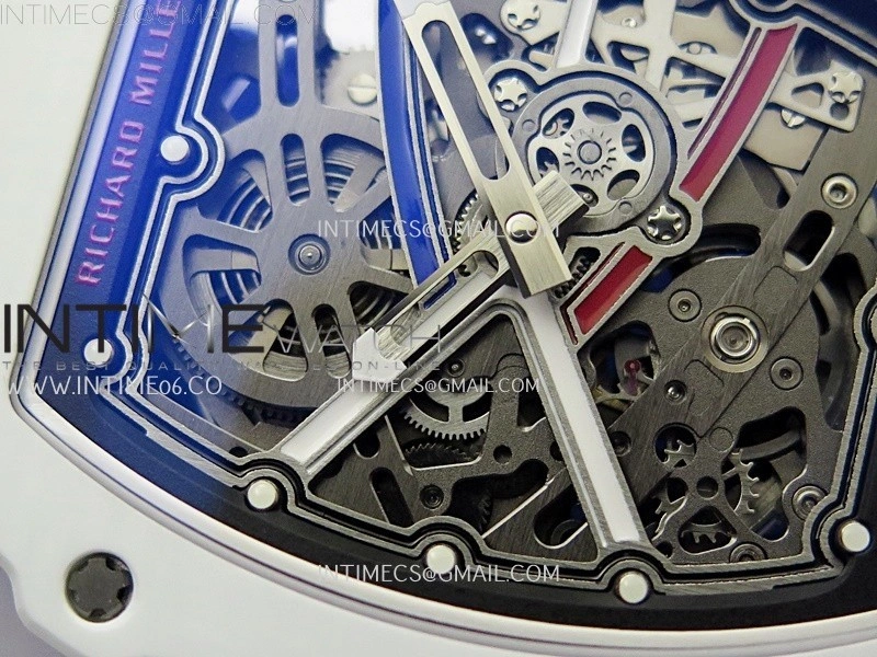 RM67-02 Black Inner Bezel Real White Ceramic 1:1 Best Edition Skeleton Dial On Blue Nylon strap CRMA7 Clone