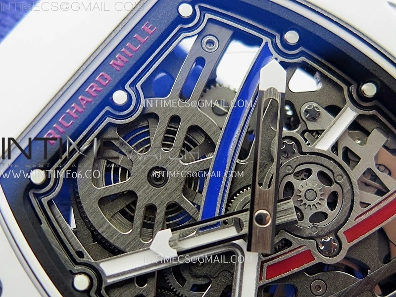 RM67-02 Black Inner Bezel Real White Ceramic 1:1 Best Edition Skeleton Dial On Blue Nylon strap CRMA7 Clone