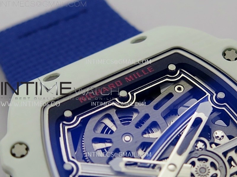 RM67-02 Black Inner Bezel Real White Ceramic 1:1 Best Edition Skeleton Dial On Blue Nylon strap CRMA7 Clone
