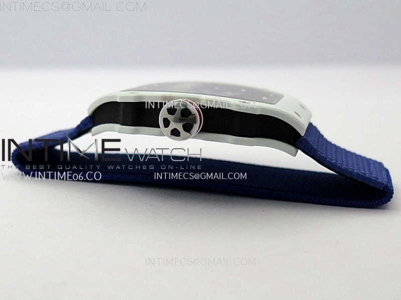 RM67-02 Black Inner Bezel Real White Ceramic 1:1 Best Edition Skeleton Dial On Blue Nylon strap CRMA7 Clone