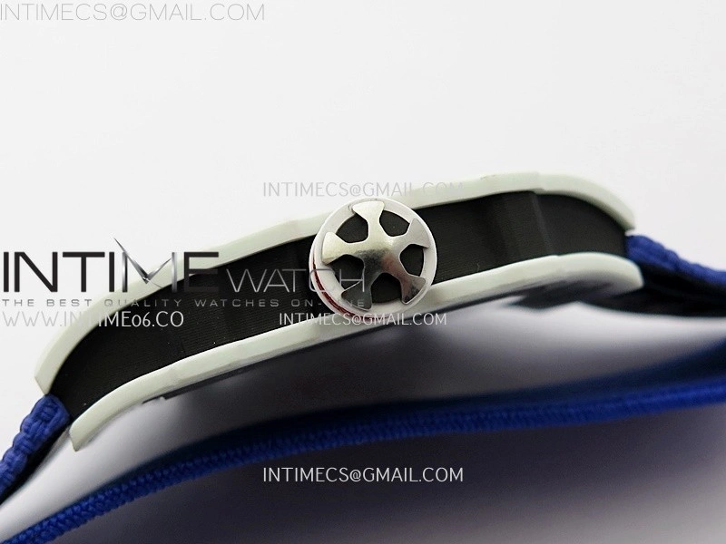 RM67-02 Black Inner Bezel Real White Ceramic 1:1 Best Edition Skeleton Dial On Blue Nylon strap CRMA7 Clone