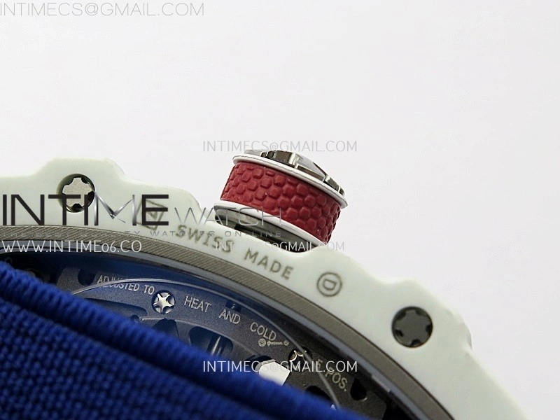 RM67-02 Black Inner Bezel Real White Ceramic 1:1 Best Edition Skeleton Dial On Blue Nylon strap CRMA7 Clone