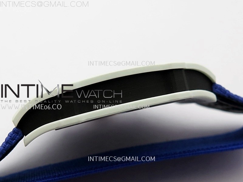 RM67-02 Black Inner Bezel Real White Ceramic 1:1 Best Edition Skeleton Dial On Blue Nylon strap CRMA7 Clone