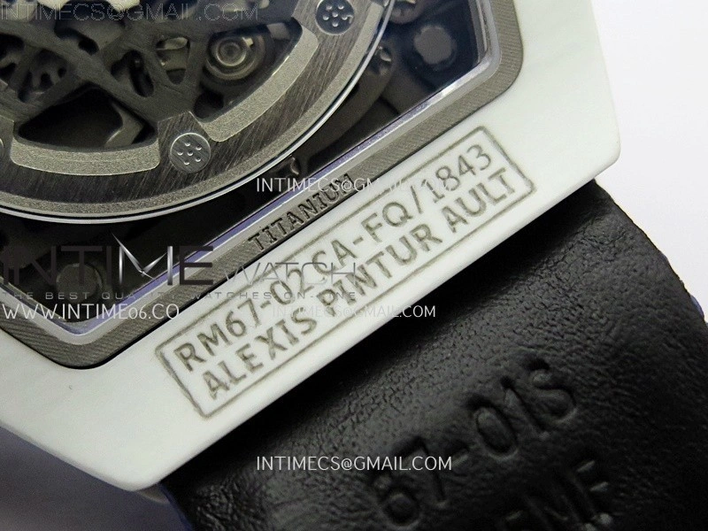 RM67-02 Black Inner Bezel Real White Ceramic 1:1 Best Edition Skeleton Dial On Blue Nylon strap CRMA7 Clone