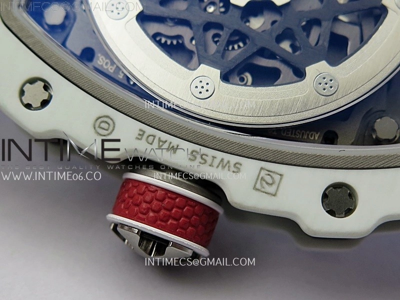RM67-02 Black Inner Bezel Real White Ceramic 1:1 Best Edition Skeleton Dial On Blue Nylon strap CRMA7 Clone