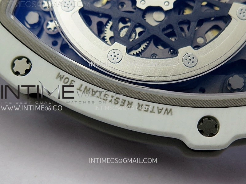RM67-02 Black Inner Bezel Real White Ceramic 1:1 Best Edition Skeleton Dial On Blue Nylon strap CRMA7 Clone