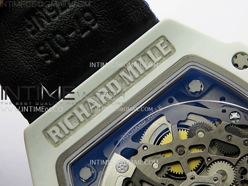 RM67-02 Black Inner Bezel Real White Ceramic 1:1 Best Edition Skeleton Dial On Blue Nylon strap CRMA7 Clone