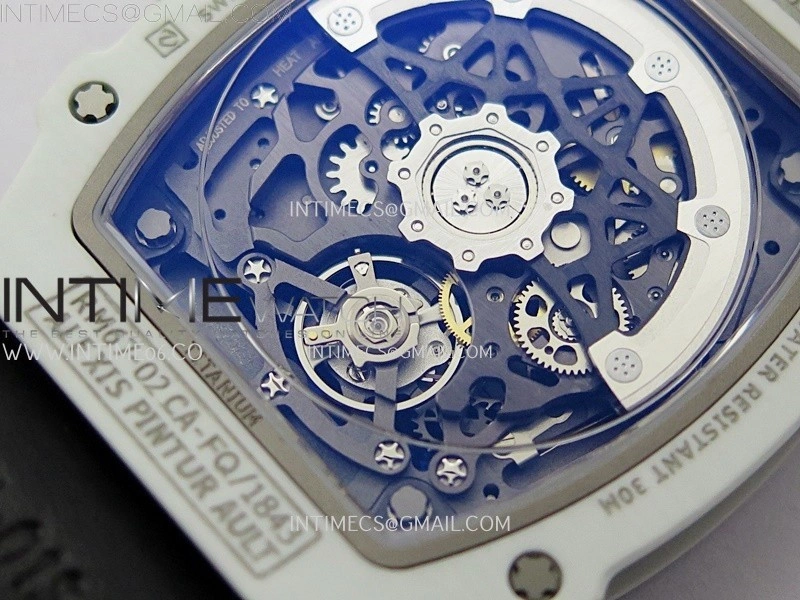 RM67-02 Black Inner Bezel Real White Ceramic 1:1 Best Edition Skeleton Dial On Blue Nylon strap CRMA7 Clone