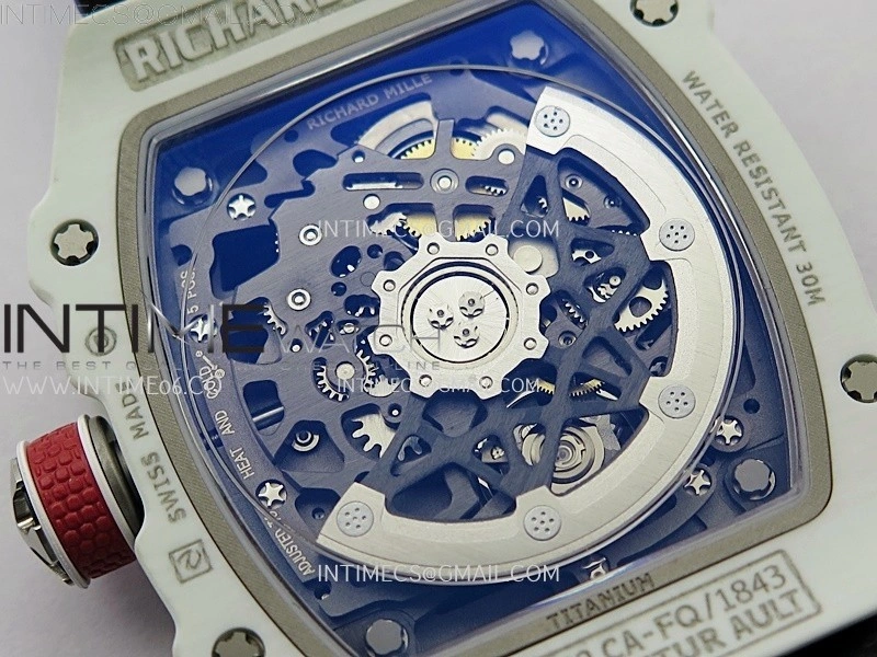 RM67-02 Black Inner Bezel Real White Ceramic 1:1 Best Edition Skeleton Dial On Blue Nylon strap CRMA7 Clone