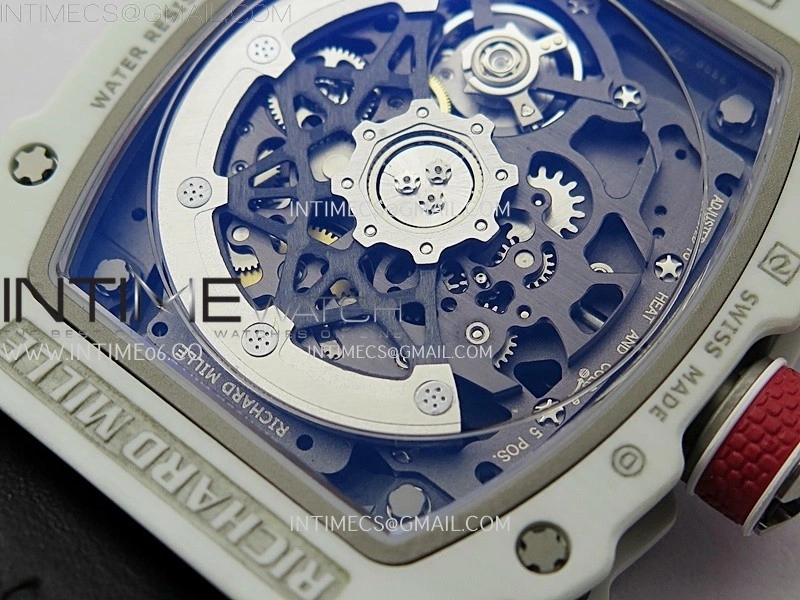 RM67-02 Black Inner Bezel Real White Ceramic 1:1 Best Edition Skeleton Dial On Blue Nylon strap CRMA7 Clone